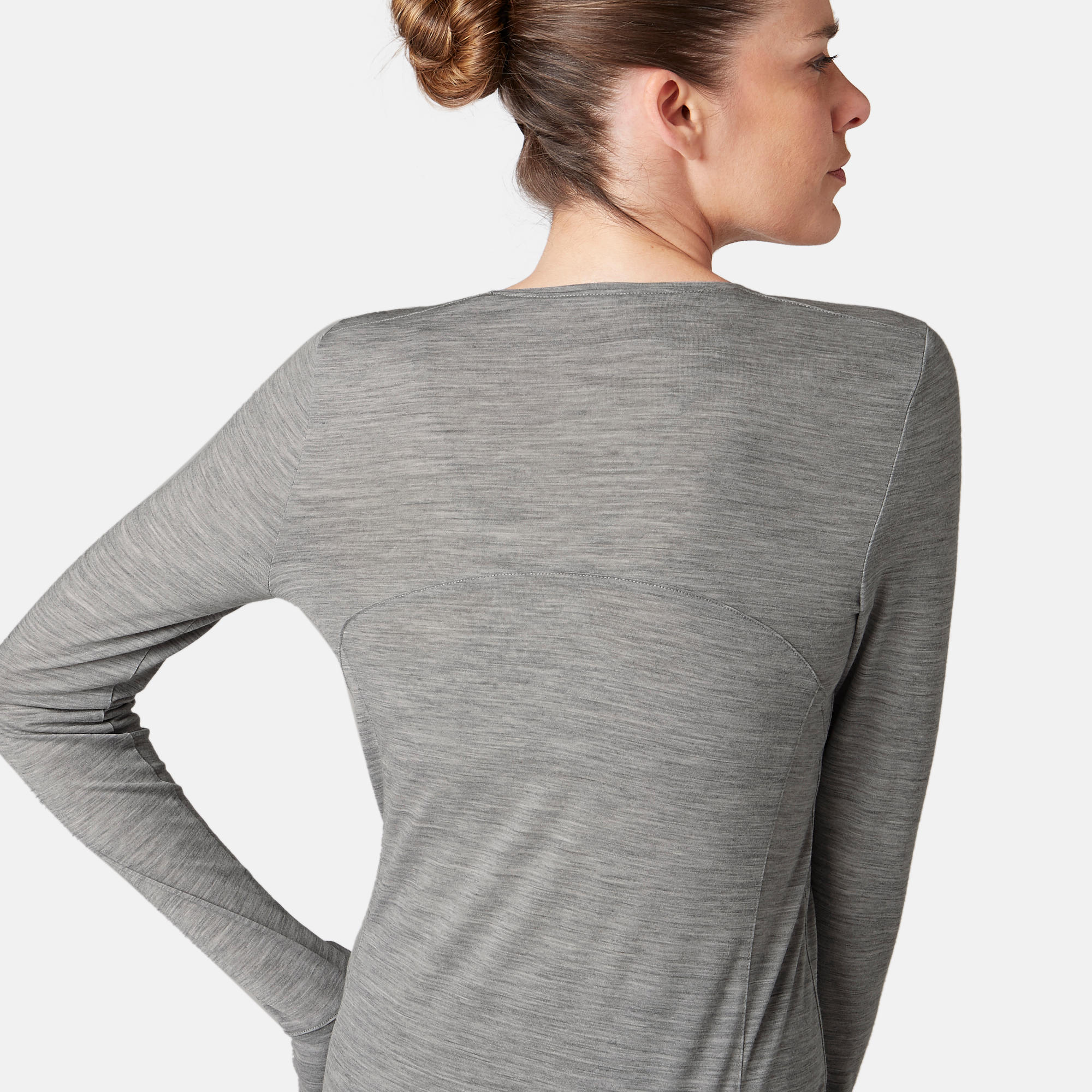 Women's Pilates & Gentle Gym Long-Sleeved Wool T-Shirt - Mottled Grey 7/7