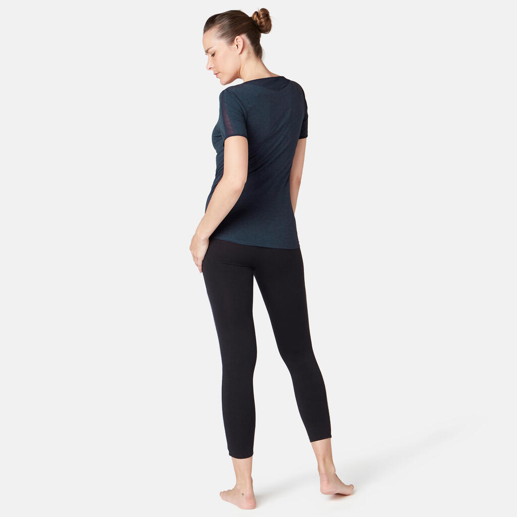 520 Tulle Women's Pilates & Gentle Gym T-Shirt - Heathered Navy Blue