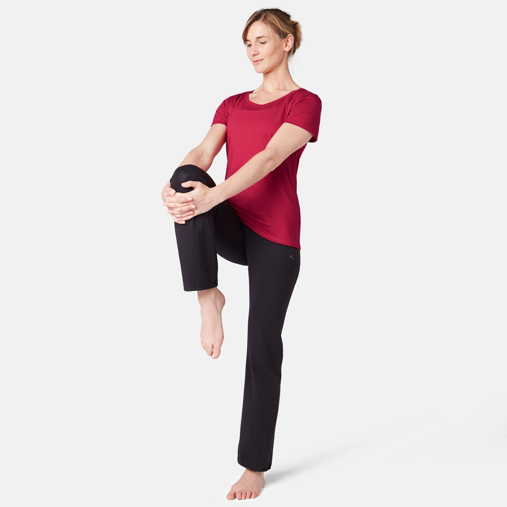 500 Women's Regular-Fit Pilates & Gentle Gym T-Shirt - Dark Pink 3/6