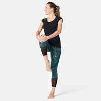 Women's High-Waisted Short 7/8 Cotton Sport Leggings 520 - Teal Print