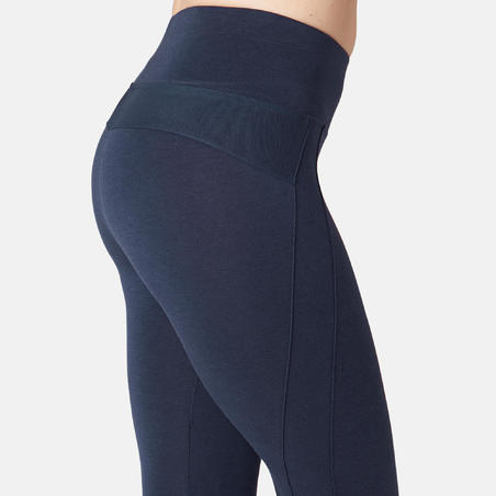 Legging sport taille haute 520 femme en coton bleu marine