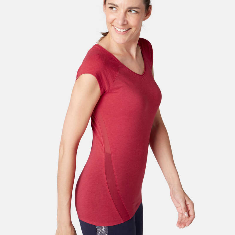 WOMAN T SHIRT LEGGING SHORT Pilates - 530 Burnout Gym T-Shirt - Red NYAMBA - Pilates Clothes