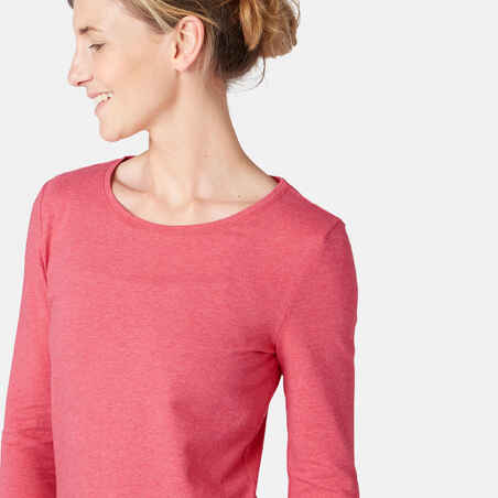 Langarmshirt Fitness Baumwolle Damen rosameliert
