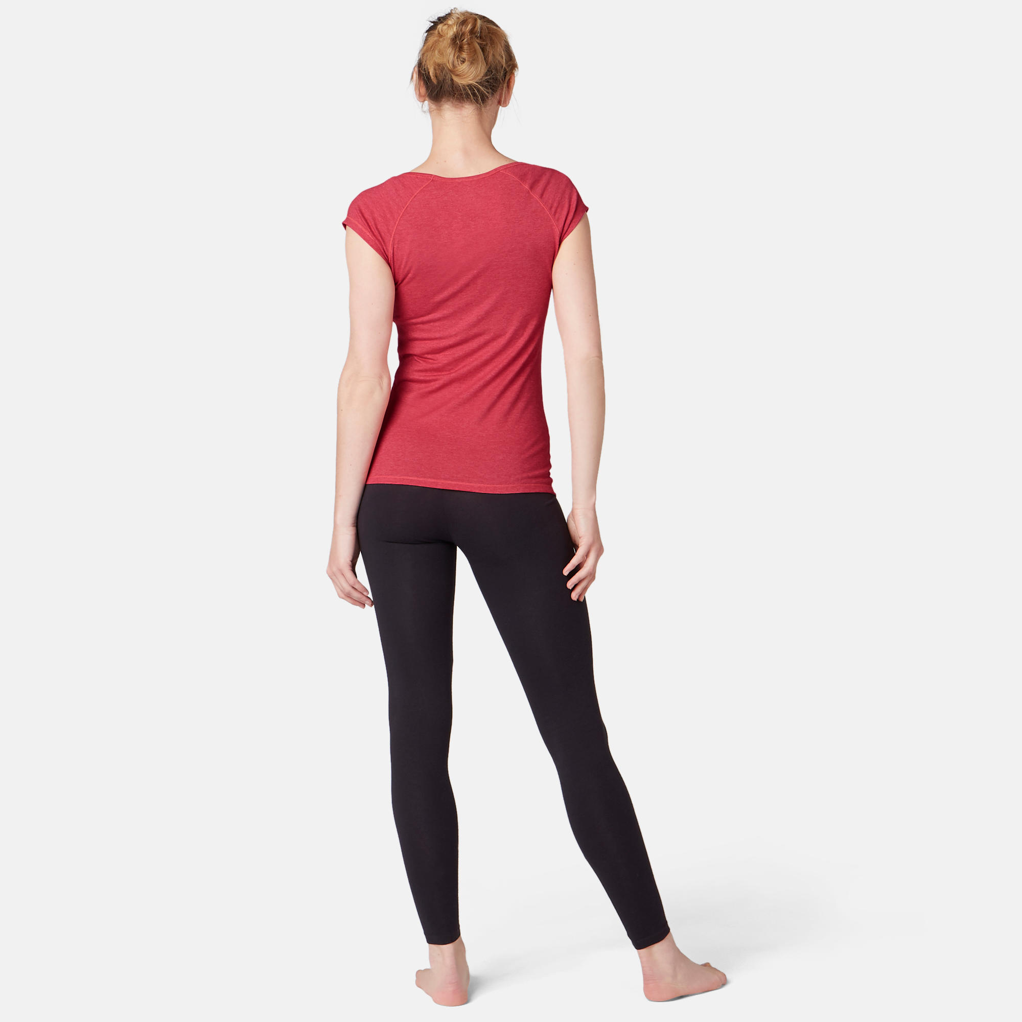 500 Women's Slim-Fit Gentle Gym & Pilates T-Shirt - Mottled Pink 4/7