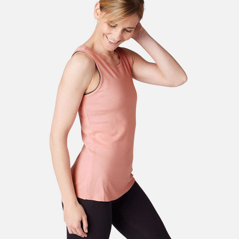 WOMAN T SHIRT LEGGING SHORT Pilates - 500 Gym Tank Top - Light Pink DOMYOS - Pilates Clothes
