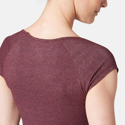 T-Shirt 500 slim Pilates Gym douce femme bordeaux chiné