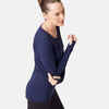 Women's Long-Sleeved Wool Pilates & Gentle Gym Sport T-Shirt - Dark Blue