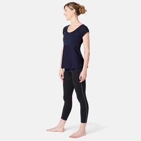 2-in-1 Women's Gentle Gym & Pilates T-Shirt - Navy Blue