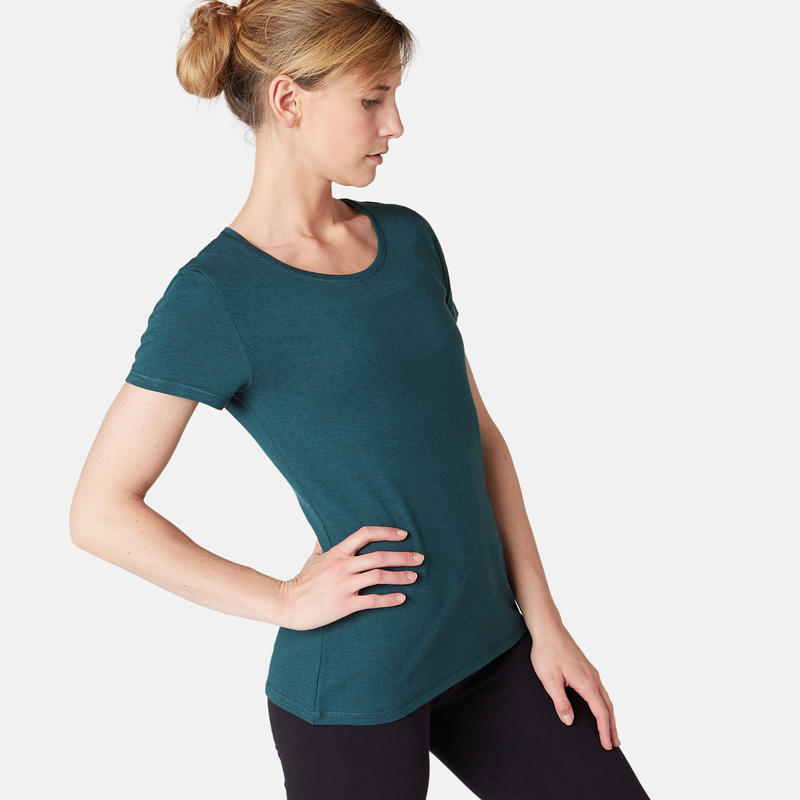 500 Women's Regular-Fit Pilates and Exercise T-Shirt - Petrol Blue 500 Women's Regular-Fit Pilates and Exercise T-Shirt - Petrol Blue