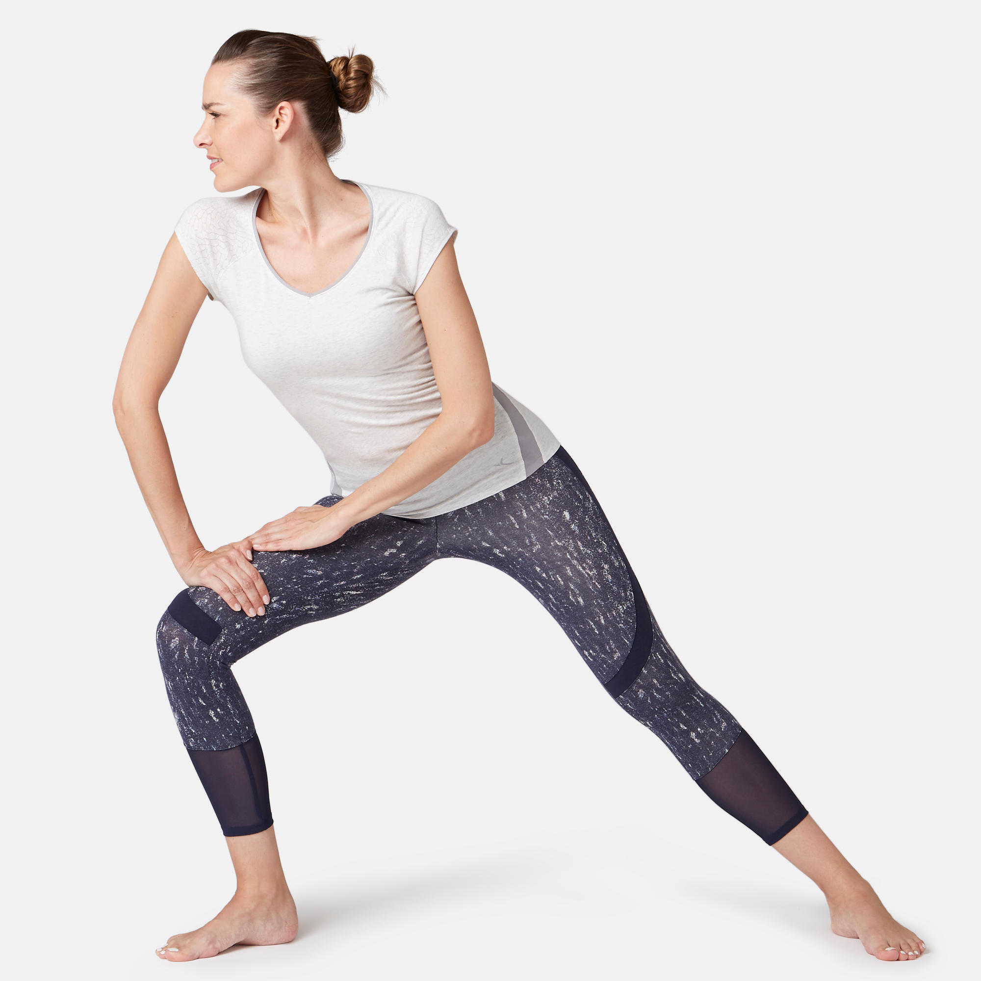 530 Women's Burnout Pilates & Gentle Gym T-Shirt - Mottled White 3/9