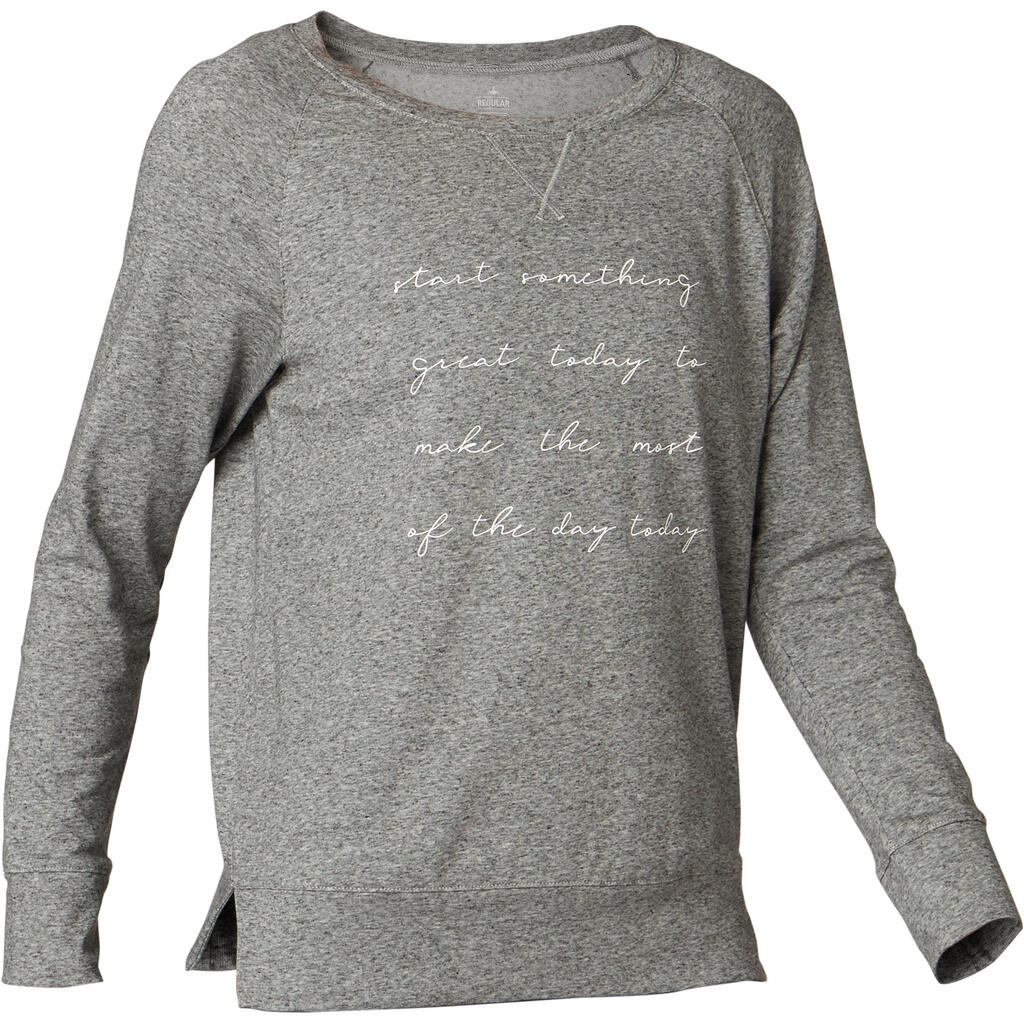 Langarmshirt Fitness Baumwolle dehnbar Damen 