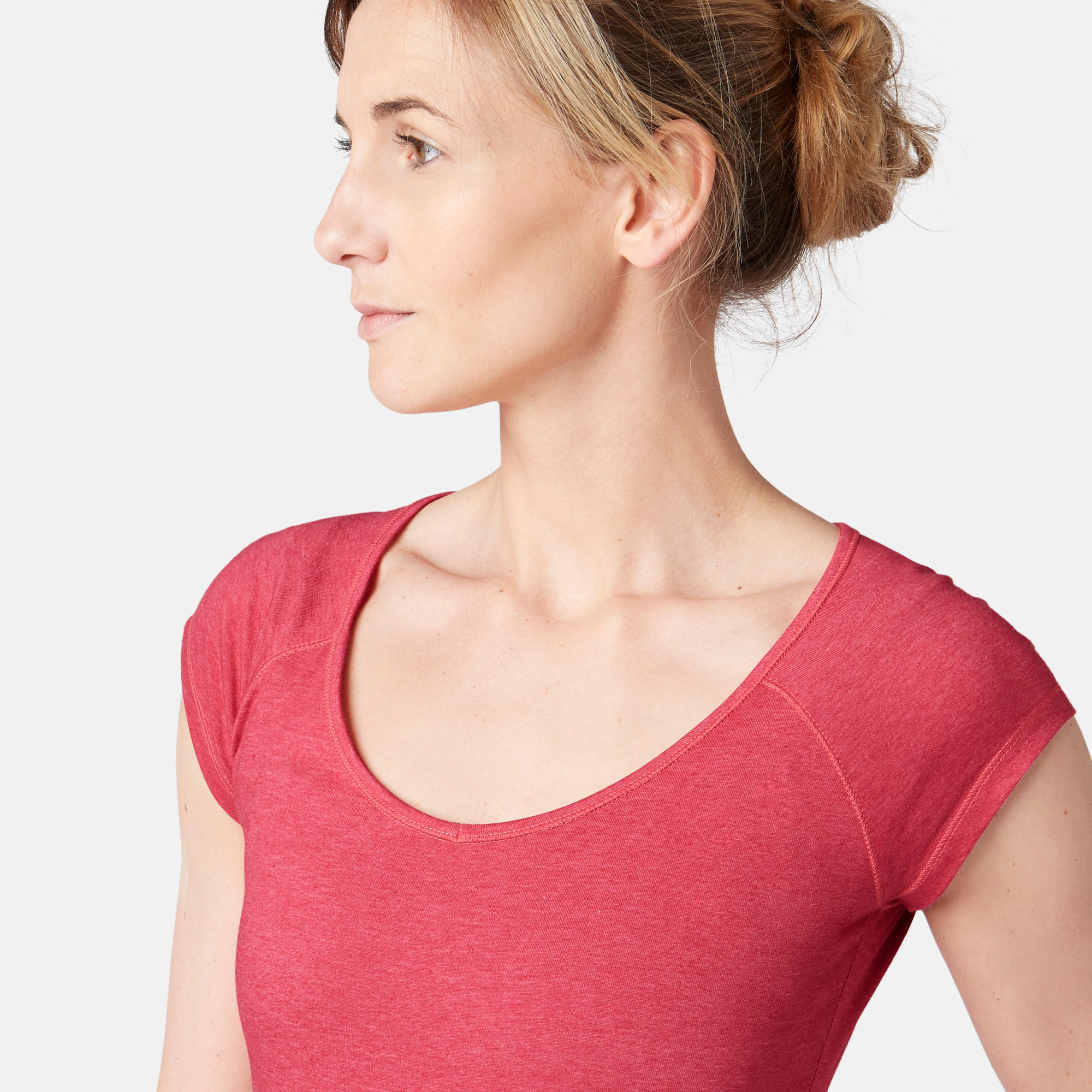500 Women's Slim-Fit Gentle Gym & Pilates T-Shirt - Mottled Pink 5/7
