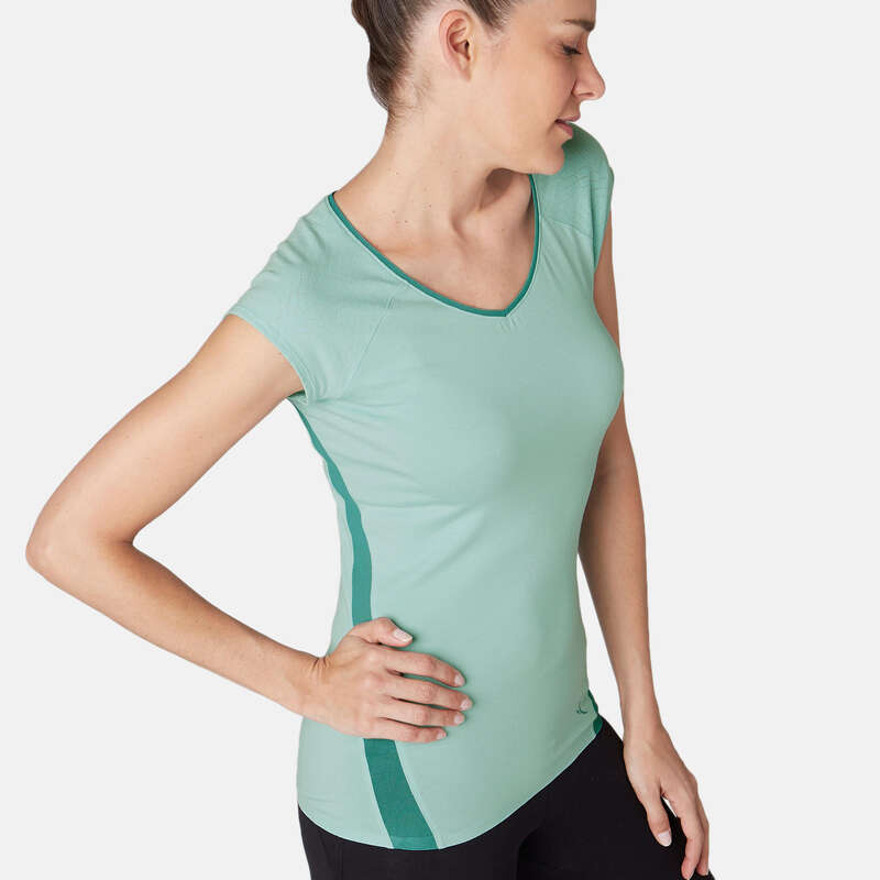 WOMAN T SHIRT LEGGING SHORT Pilates - 530 Burnout Gym T-Shirt - Blue NYAMBA - Pilates Clothes