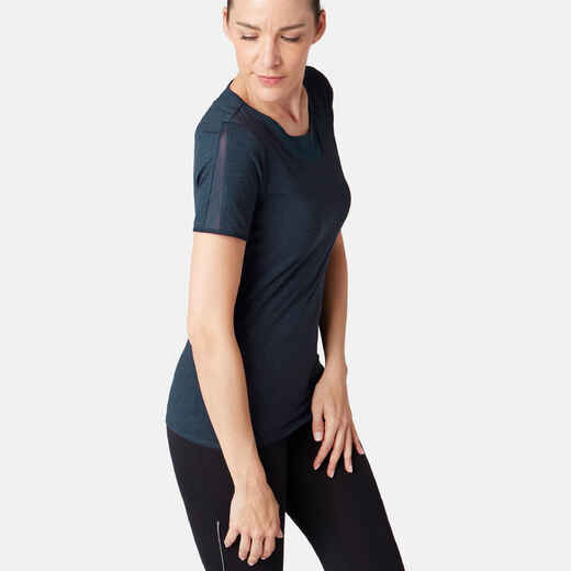 
      520 Tulle Women's Pilates & Gentle Gym T-Shirt - Heathered Navy Blue
  