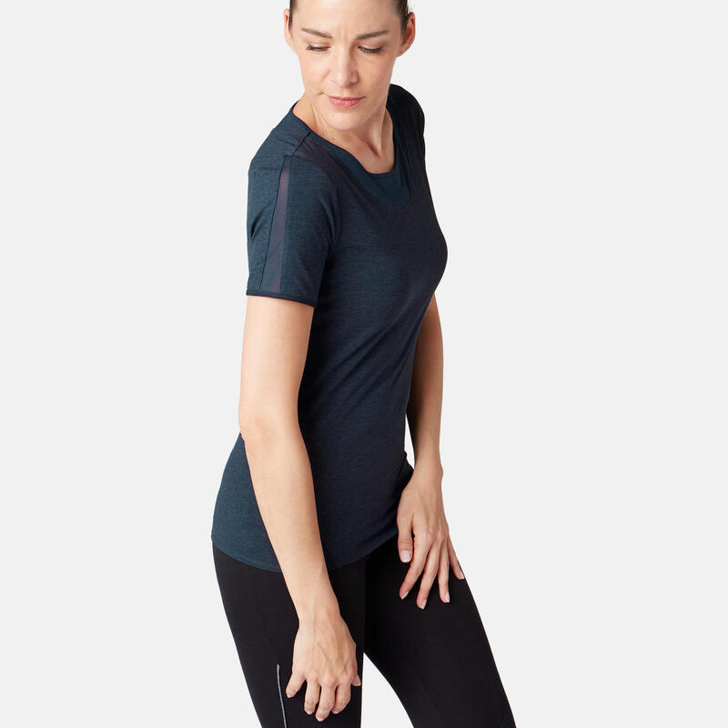 T-Shirt 520 tulle Pilates Gym douce femme bleu marine chiné