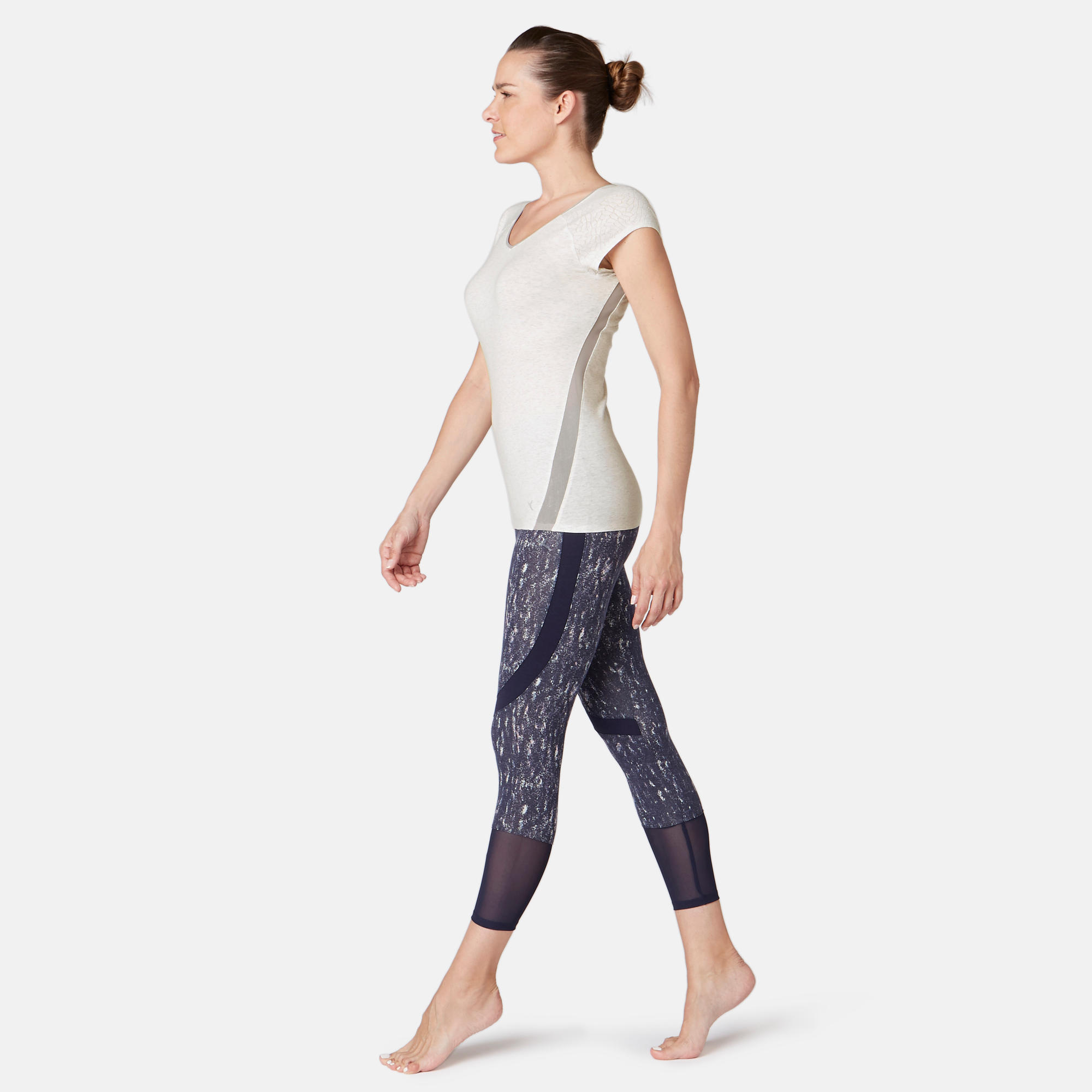 530 Women's Burnout Pilates & Gentle Gym T-Shirt - Mottled White 2/9