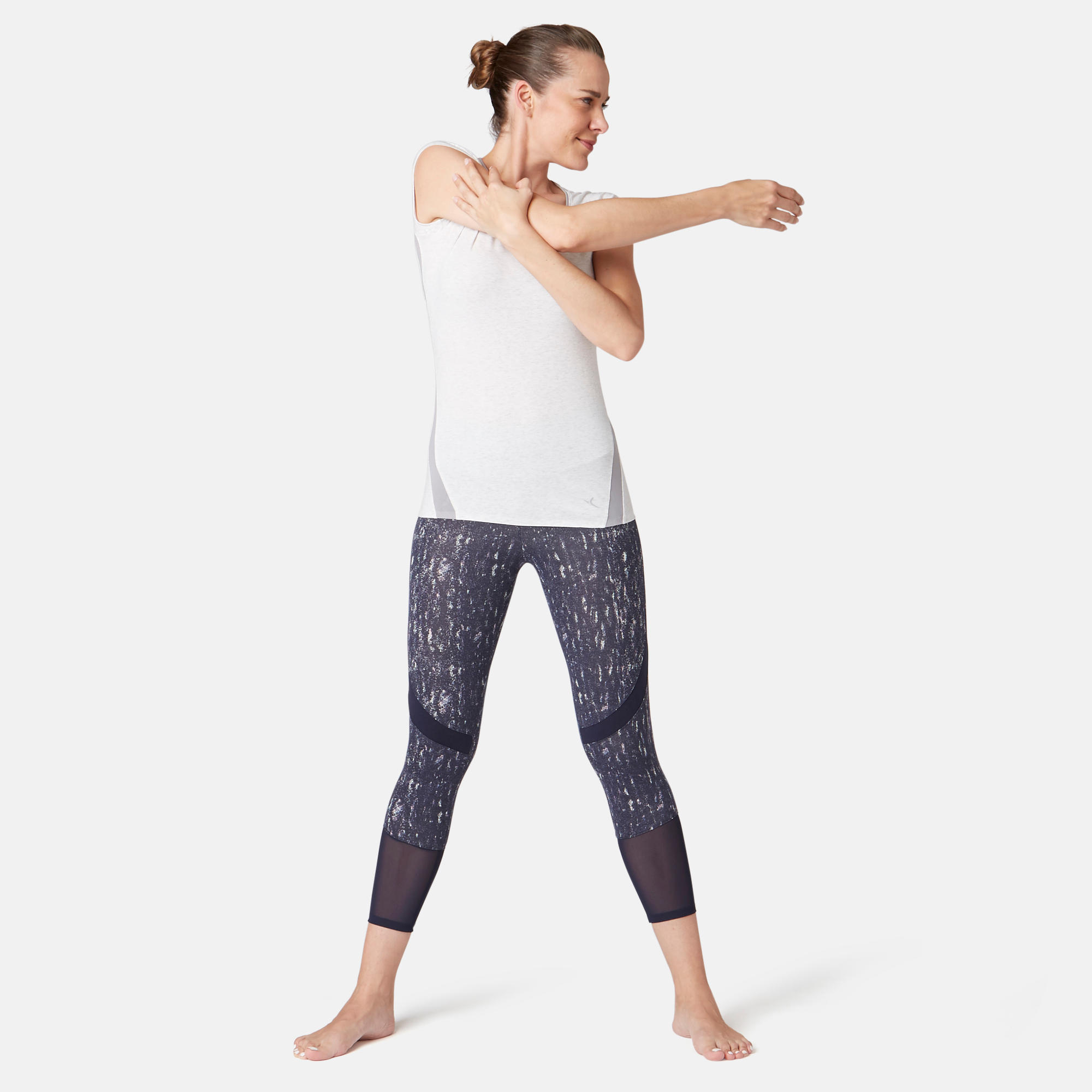 Women's High-Waisted Short 7/8 Cotton Sport Leggings 520 - Navy Blue Print 3/9
