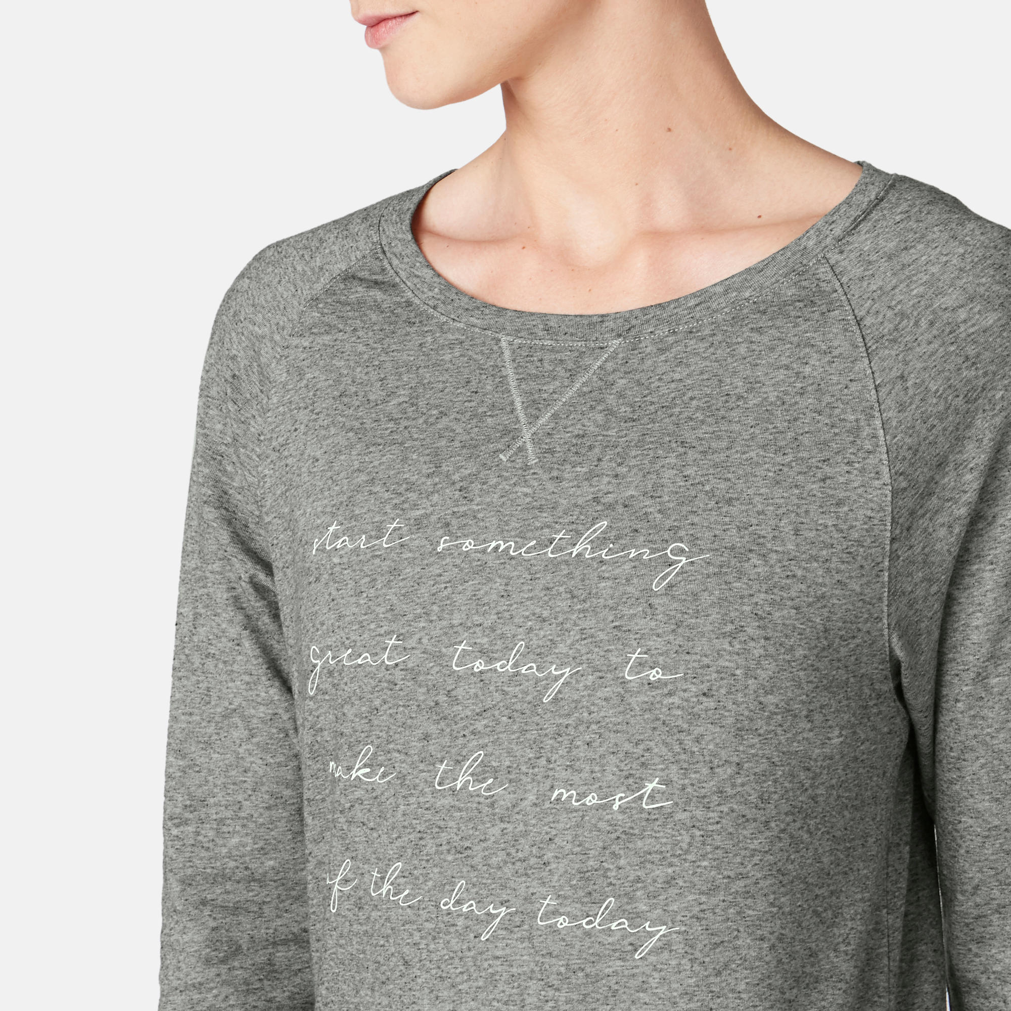 500 Women's Long-Sleeved Pilates & Gentle Gym T-Shirt - Grey Print 5/6