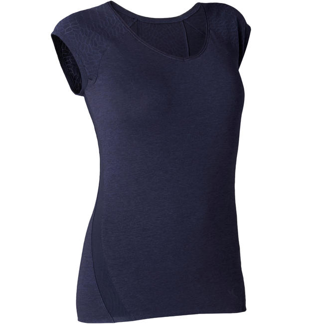 Women's Gym T-Shirt Stretch Slim Fit 530 - Mottled Navy Blue