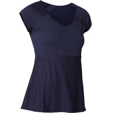 T-Shirt 2 en 1 Pilates Gym douce femme bleu marine