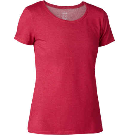 500 Women's Regular-Fit Pilates & Gentle Gym T-Shirt - Dark Pink