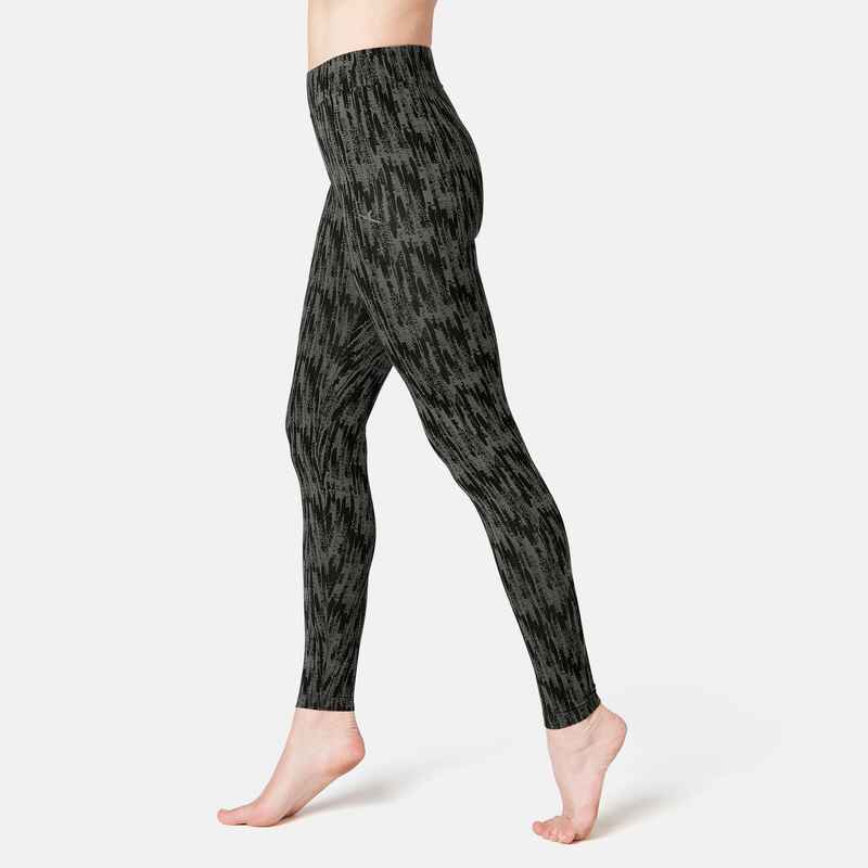 Women's Slim-Fit Fitness Leggings Fit+ 500 - Grey Print