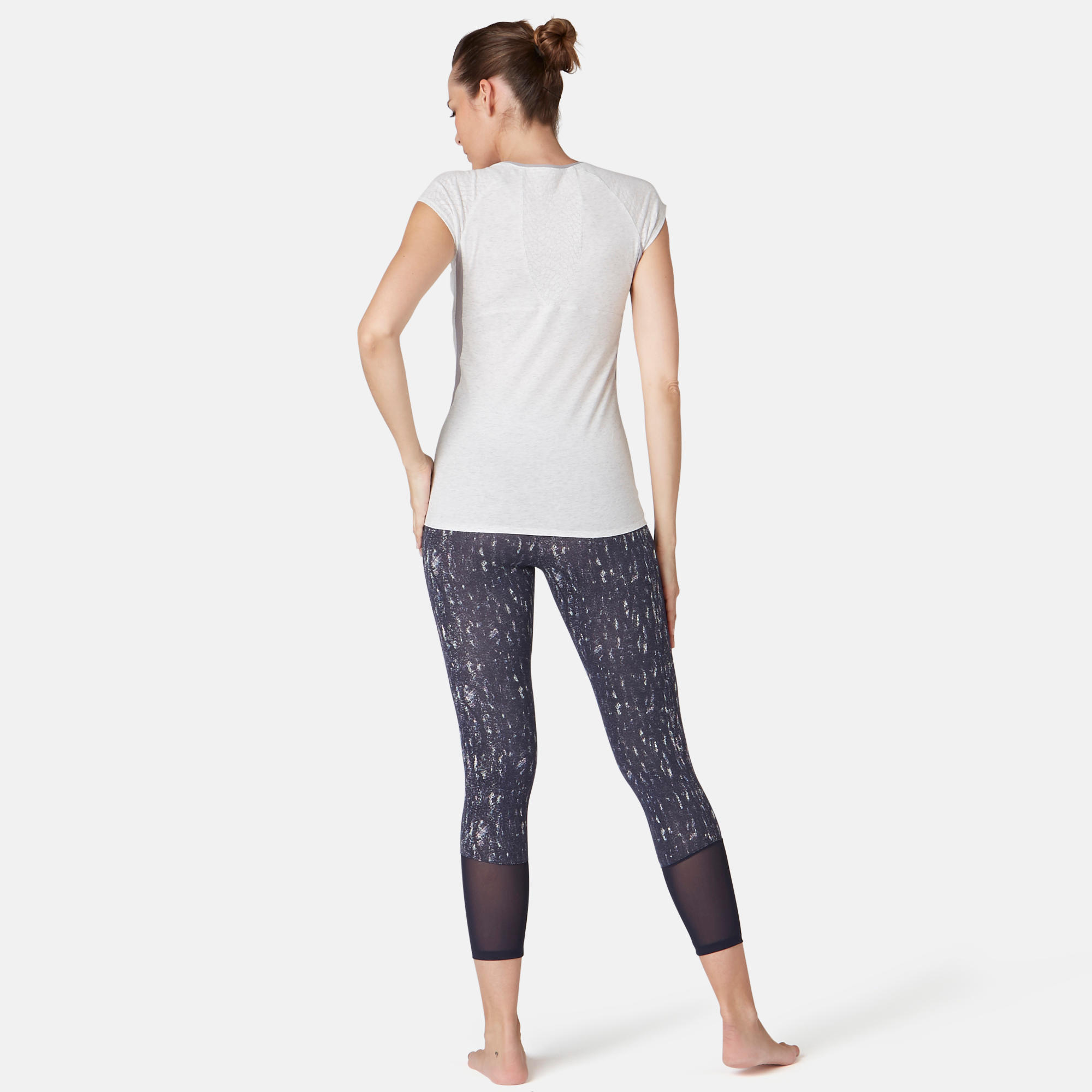 Women's High-Waisted Short 7/8 Cotton Sport Leggings 520 - Navy Blue Print 4/9