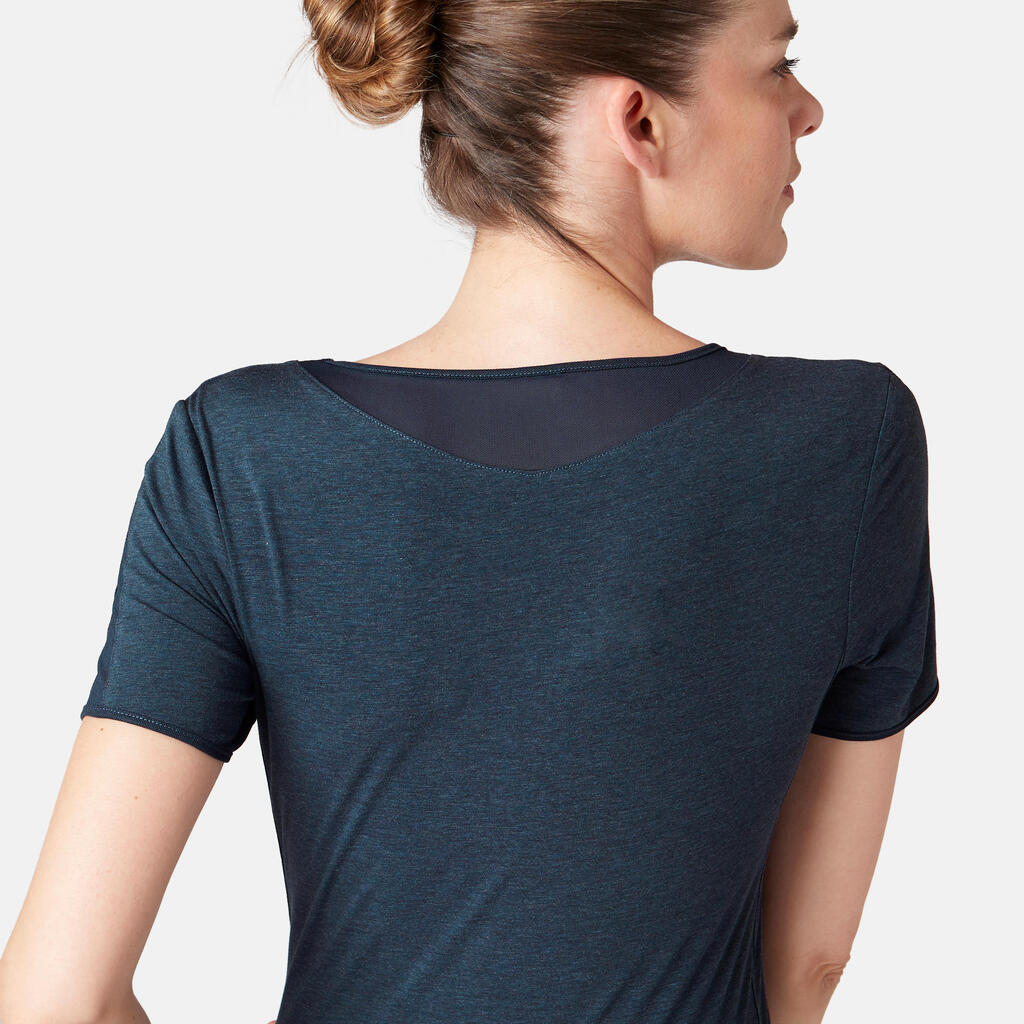 520 Tulle Women's Pilates & Gentle Gym T-Shirt - Heathered Navy Blue