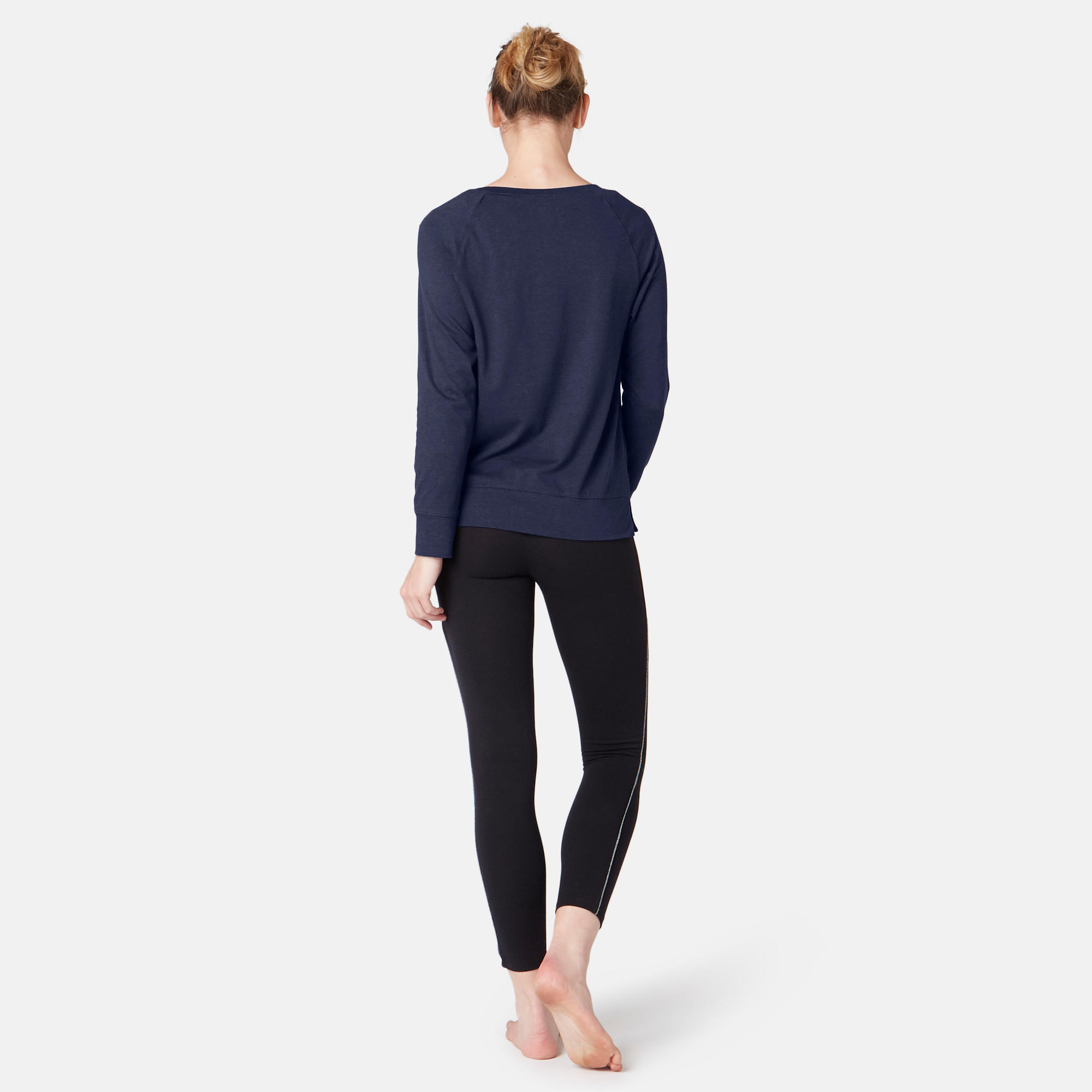 500 Women's Long-Sleeved Pilates & Gentle Gym T-Shirt - Navy Blue Print 4/7