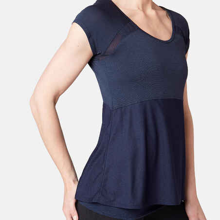 2-in-1 Women's Gentle Gym & Pilates T-Shirt - Navy Blue