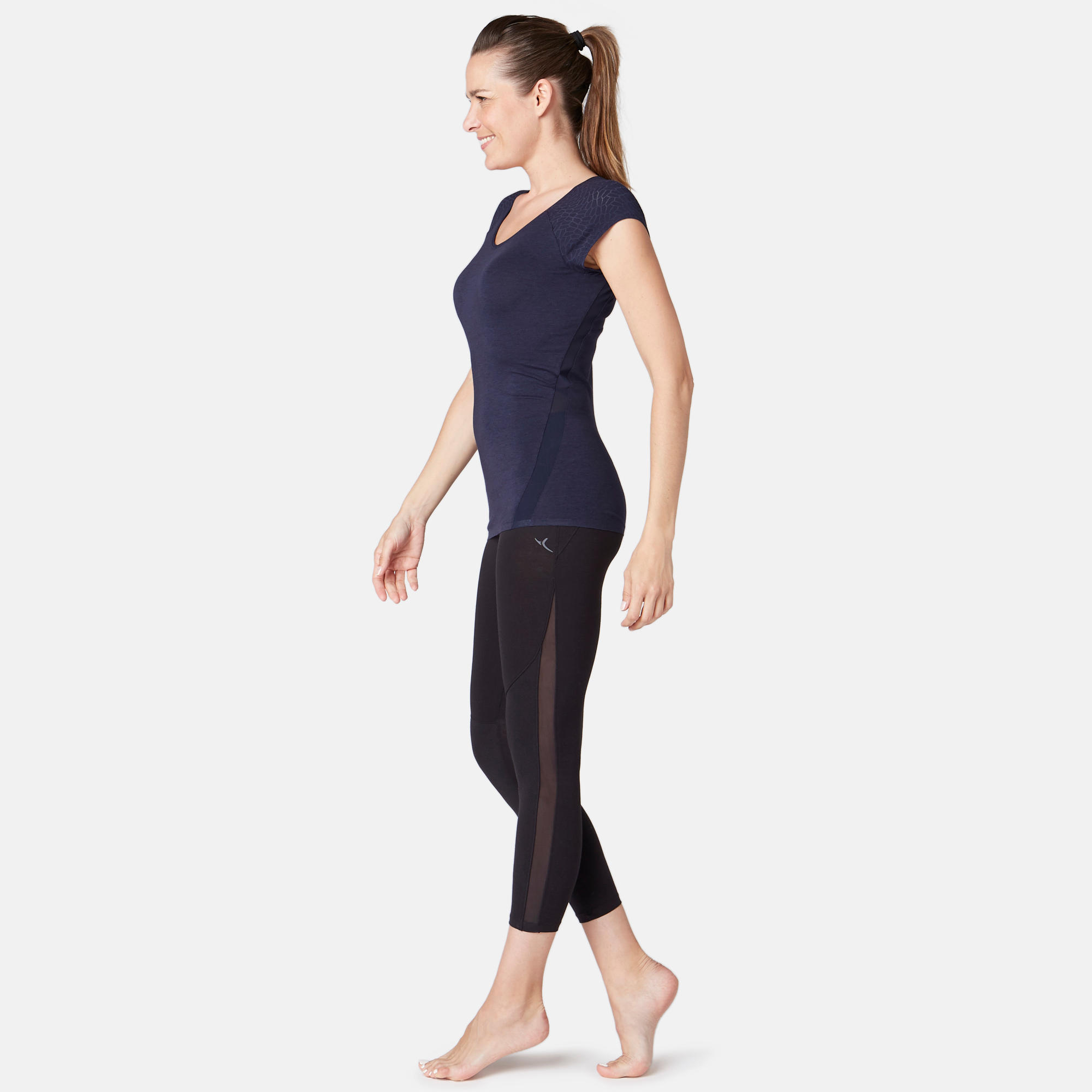 530 Women's Burnout Pilates & Gentle Gym T-Shirt - Mottled Navy Blue 2/9
