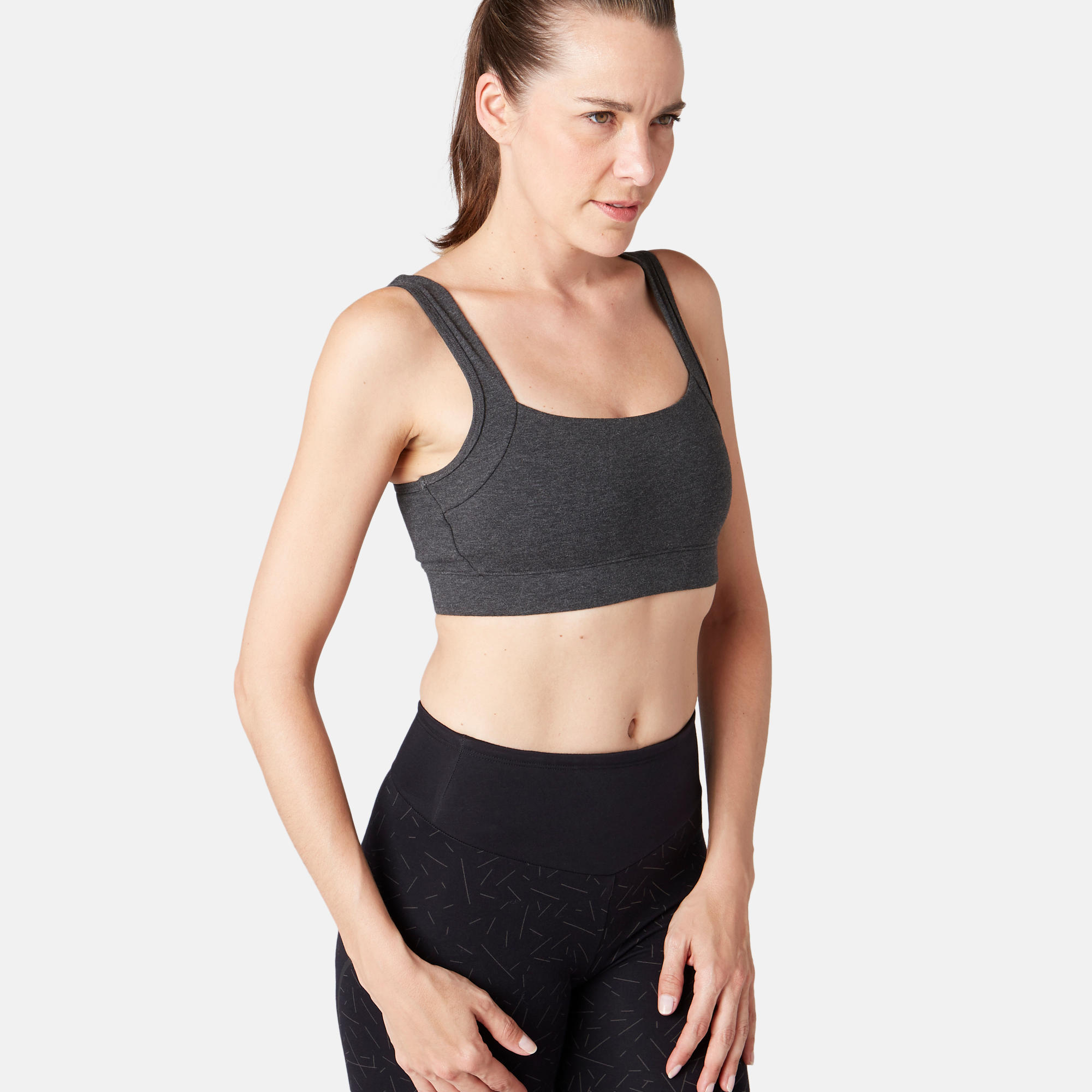 Women's Pilates & Gentle Gym Sports Bra - Heathered Dark Grey 2/8
