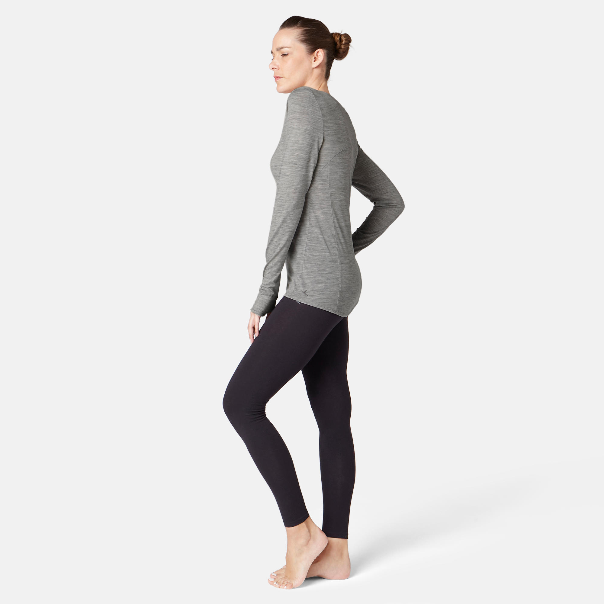 Women's Pilates & Gentle Gym Long-Sleeved Wool T-Shirt - Mottled Grey 2/7