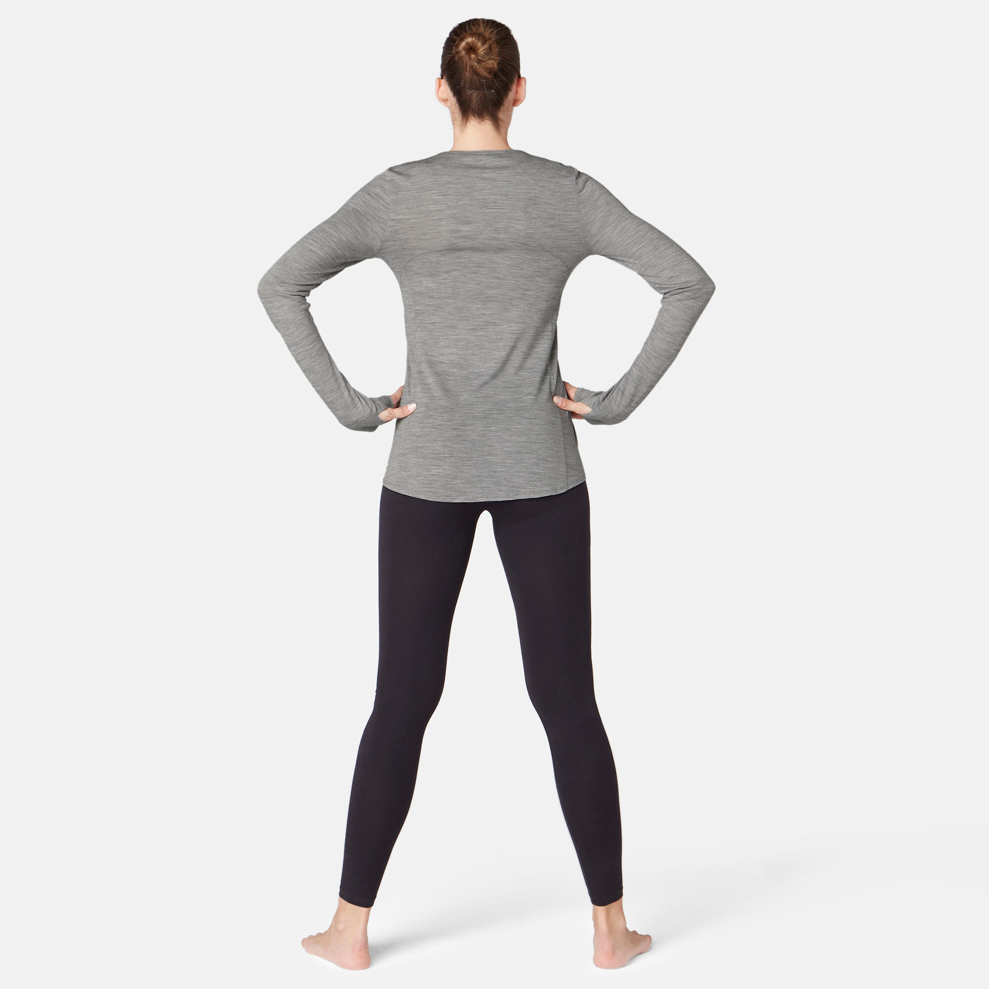 Women's Pilates & Gentle Gym Long-Sleeved Wool T-Shirt - Mottled Grey 4/7