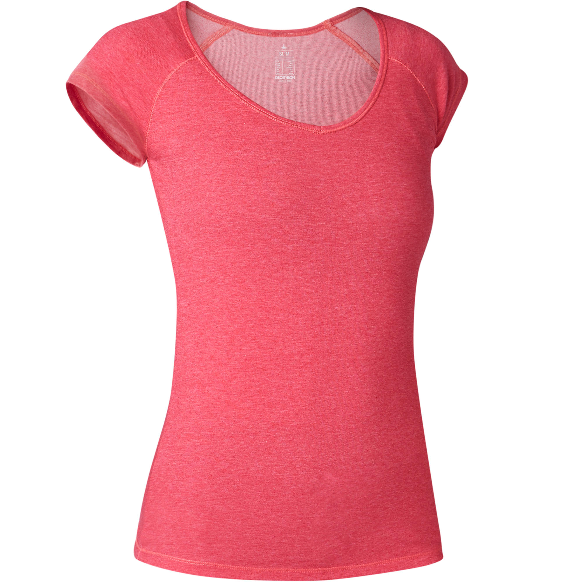 500 Women's Slim-Fit Gentle Gym & Pilates T-Shirt - Mottled Pink 7/7
