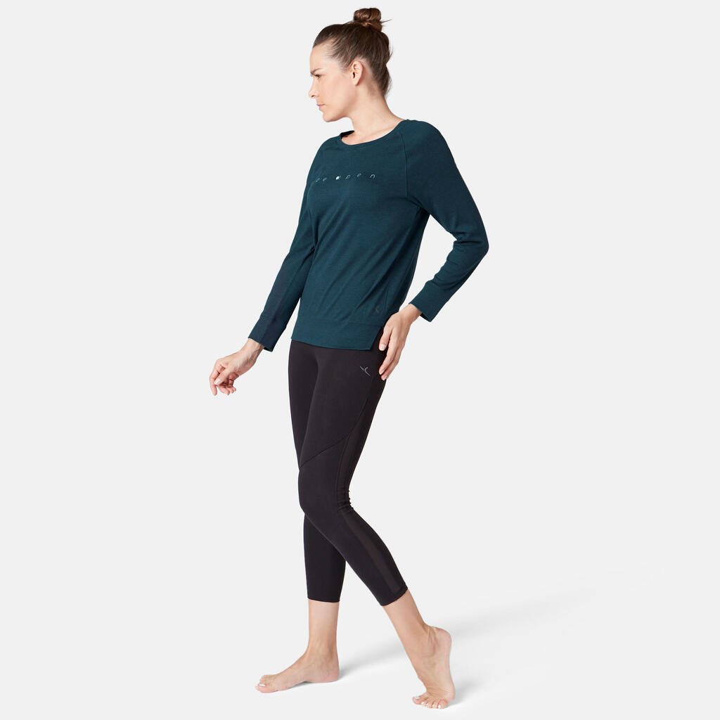 Langarmshirt Fitness Baumwolle dehnbar Damen 