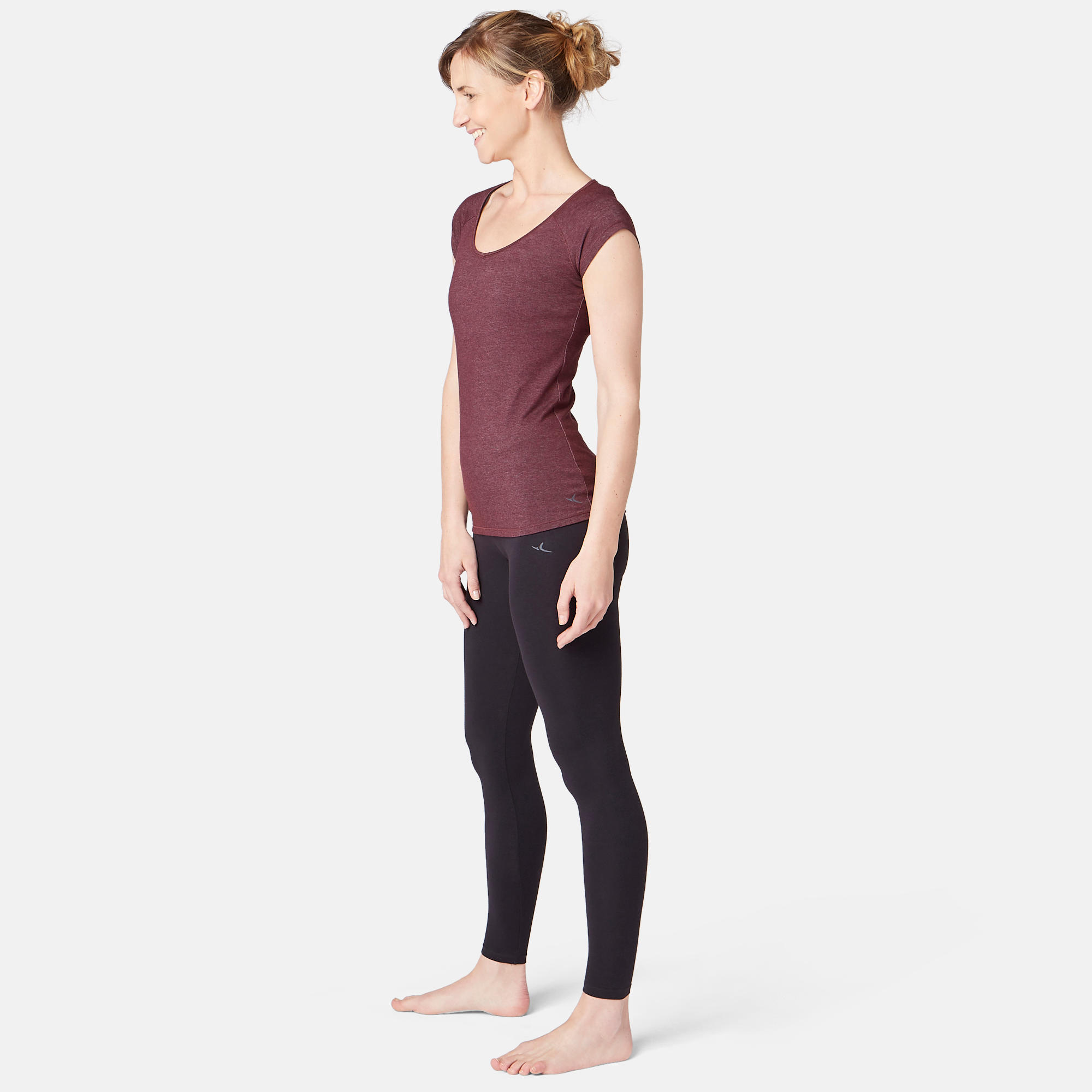 500 Women's Slim-Fit Gentle Gym & Pilates T-Shirt - Mottled Burgundy 2/7