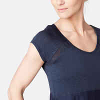 2-in-1 Women's Gentle Gym & Pilates T-Shirt - Navy Blue