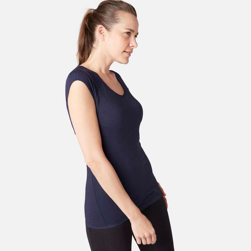 WOMAN T SHIRT LEGGING SHORT Pilates - 530 Burnout Gym T-Shirt - Navy NYAMBA - Pilates Clothes