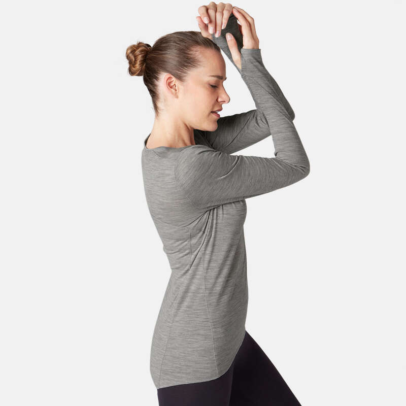 WOMAN T SHIRT LEGGING SHORT Pilates - Women's Gym Wool T-Shirt DOMYOS - Pilates Clothes
