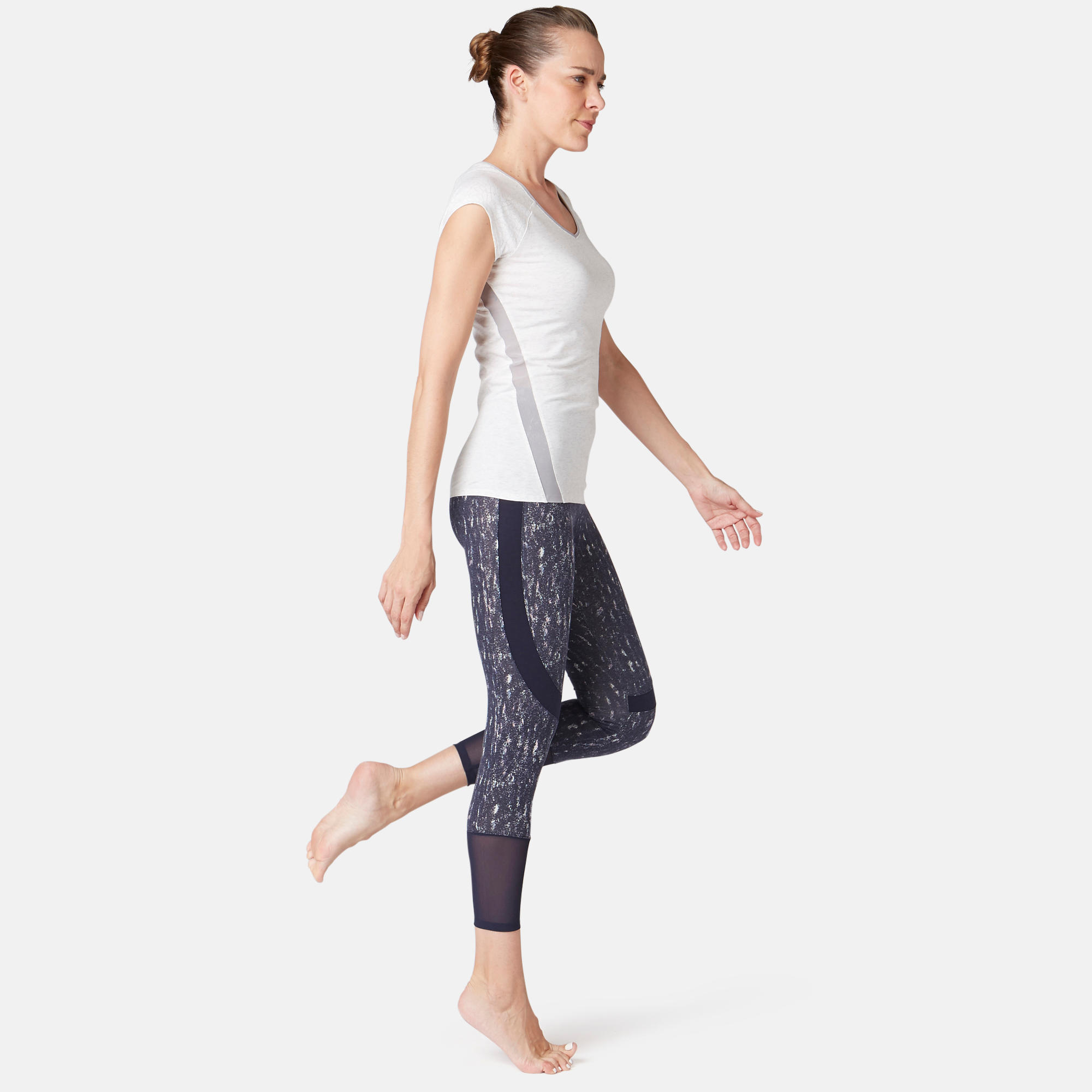 Women's High-Waisted Short 7/8 Cotton Sport Leggings 520 - Navy Blue Print 2/9