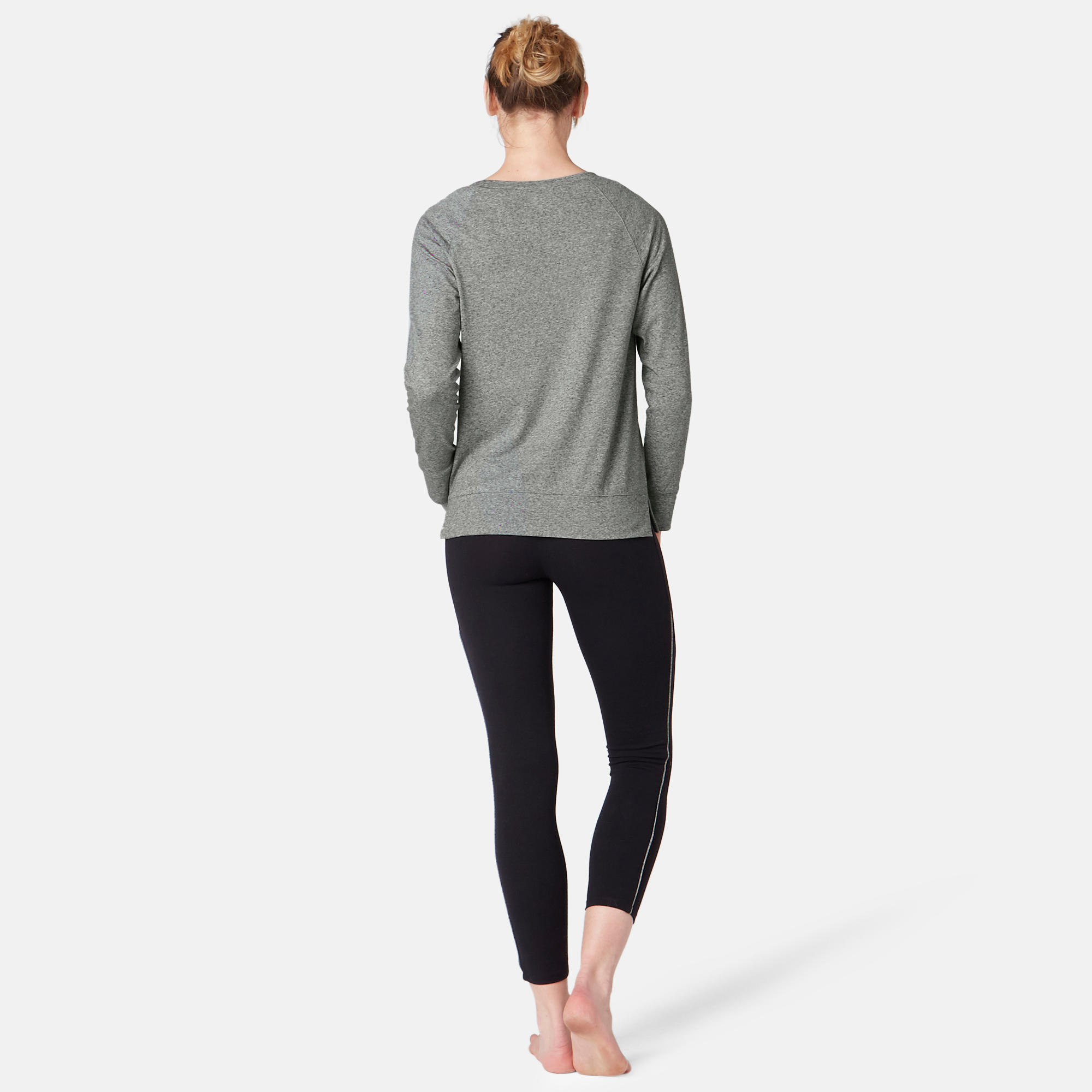 500 Women's Long-Sleeved Pilates & Gentle Gym T-Shirt - Grey Print 4/6
