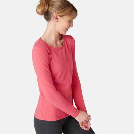 Long-Sleeved Cotton Fitness T-Shirt - Mottled Pink