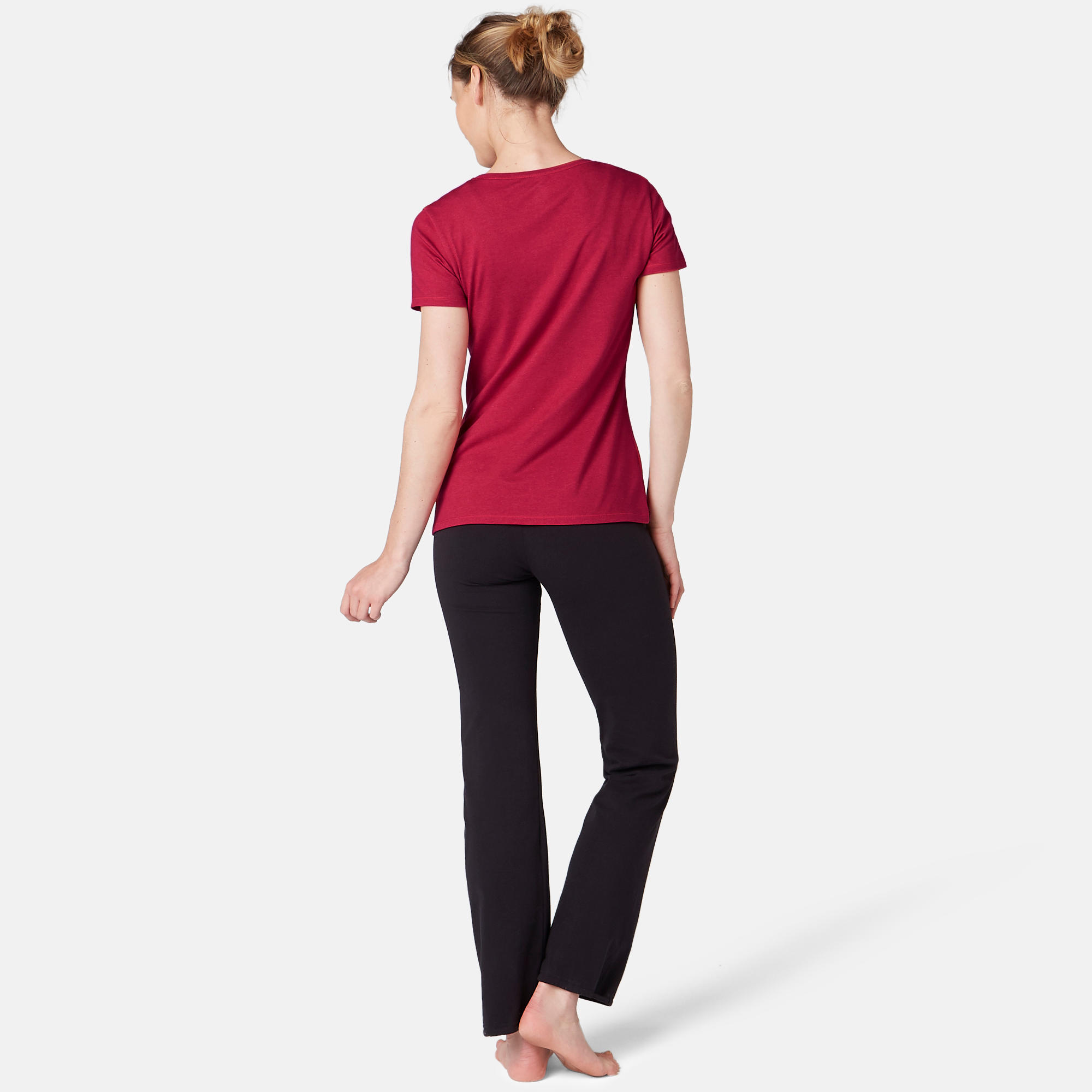 500 Women's Regular-Fit Pilates & Gentle Gym T-Shirt - Dark Pink 4/6