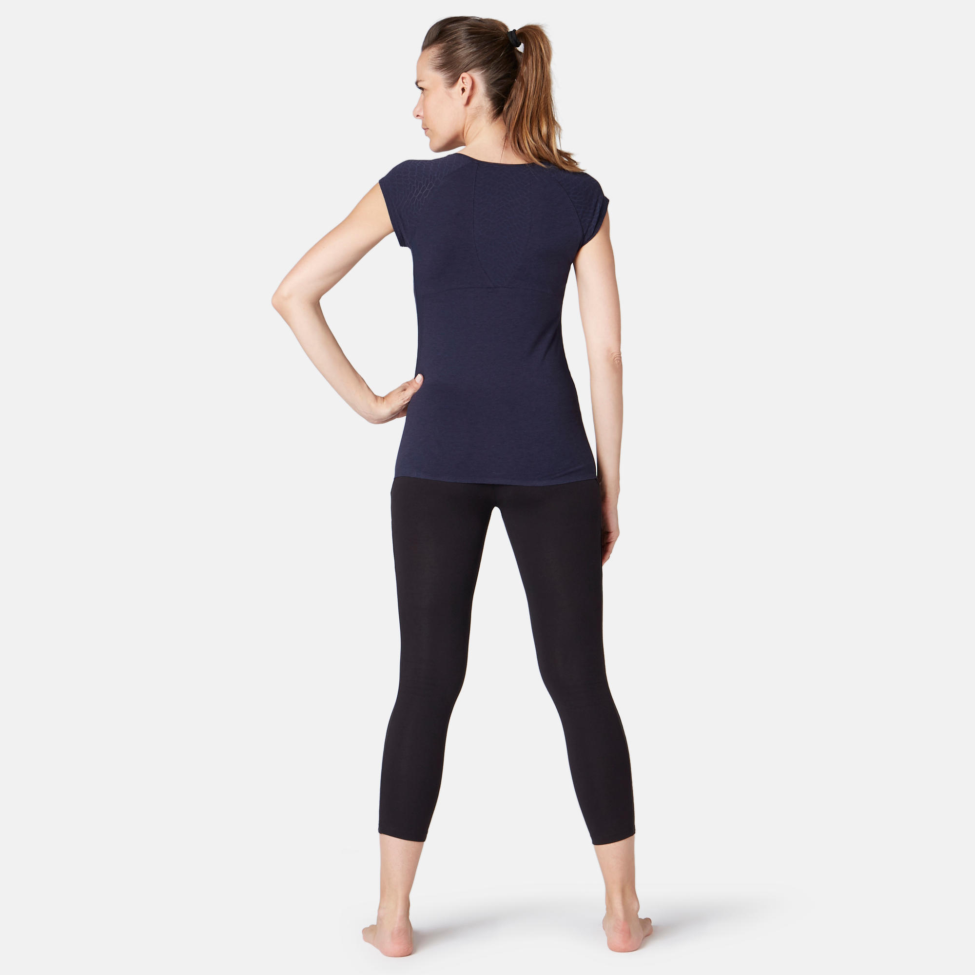 530 Women's Burnout Pilates & Gentle Gym T-Shirt - Mottled Navy Blue 4/9