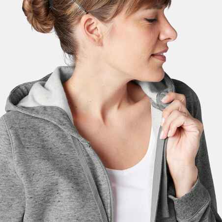 Women's Zip-Up Fitness Hoodie 500 - Grey