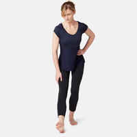 2-in-1 Women's Gentle Gym & Pilates T-Shirt - Navy Blue