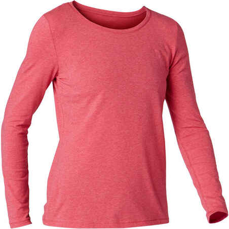 Women's Long-Sleeved Fitness T-Shirt 100 - Mottled Pink