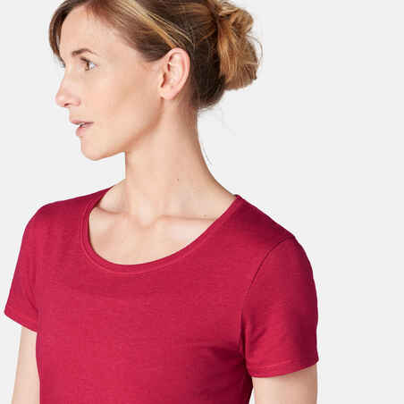 500 Women's Regular-Fit Pilates & Gentle Gym T-Shirt - Dark Pink
