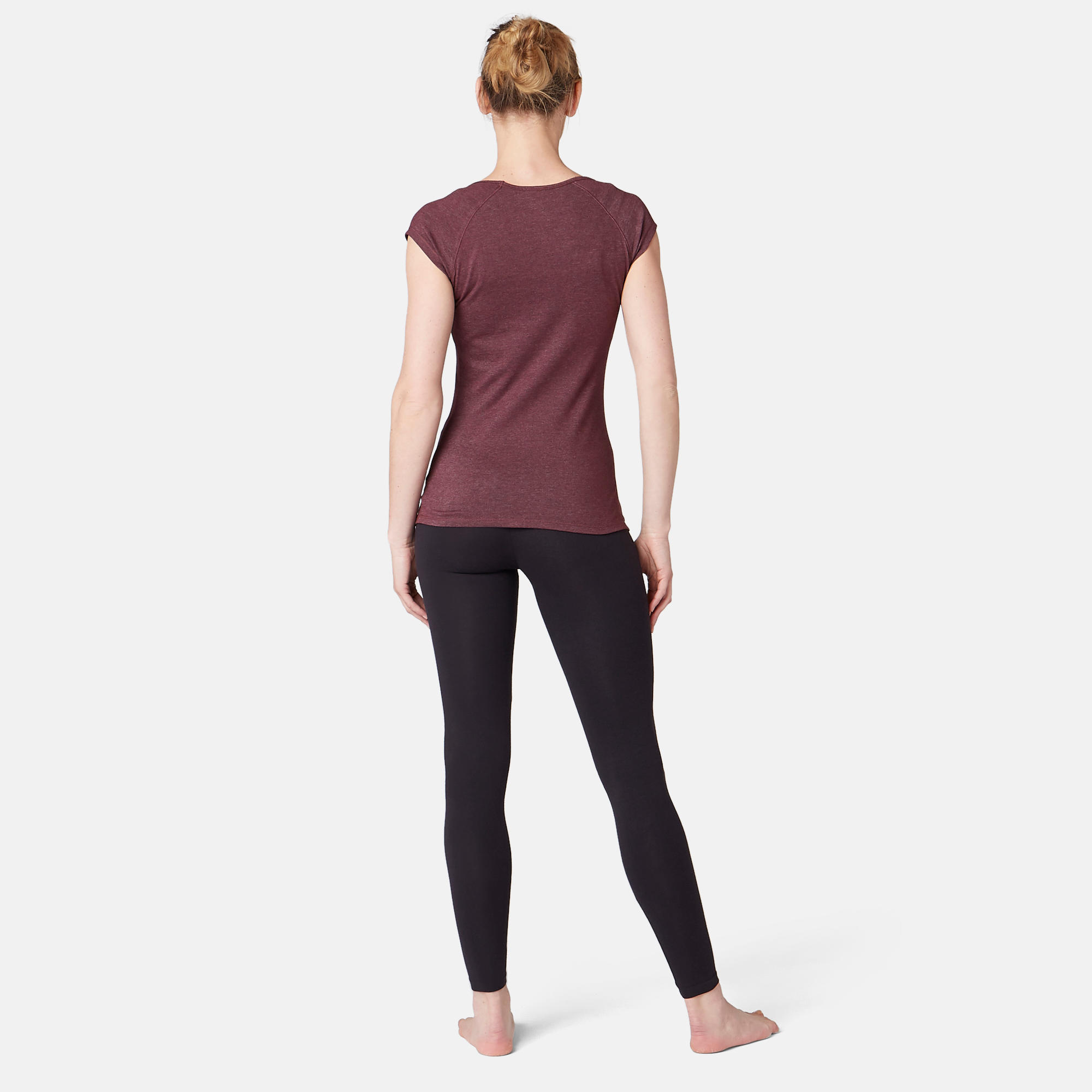 500 Women's Slim-Fit Gentle Gym & Pilates T-Shirt - Mottled Burgundy 4/7